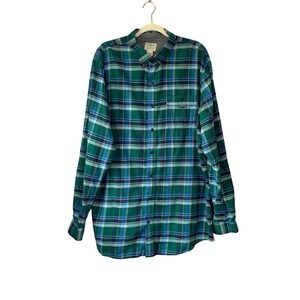 LL Bean‎ Mens XL Tall Flannel Shirt Slightly Fitted Green Blue Plaid